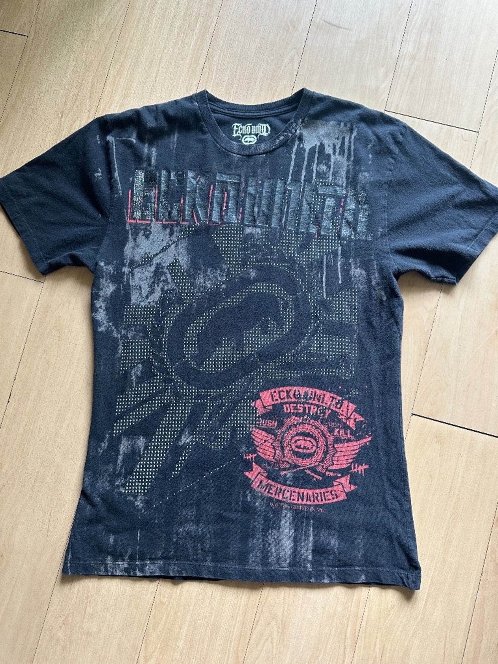 Vintage Y2K Ecko Unltd Destroy Mercenaries Shirt Mens Large Black Red Grunge